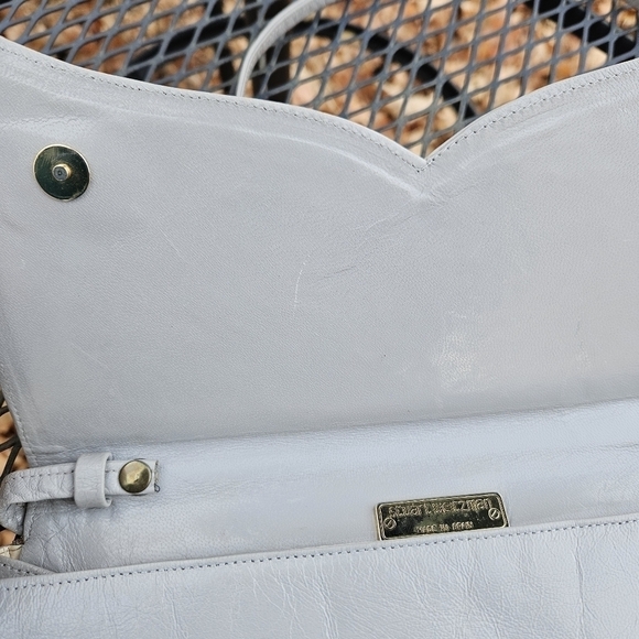 Stuart Weitzman vintage 80s gray leather shoulder bag with exotic detail - Picture 12 of 13